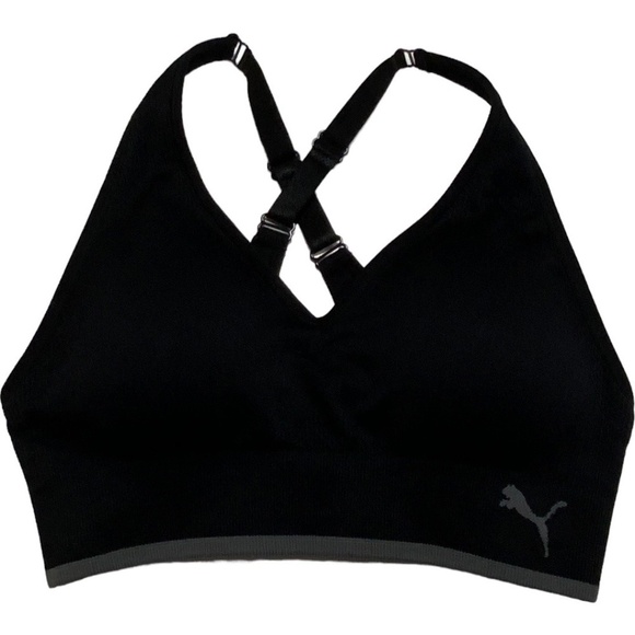 Puma Criss Cross Back Black Sports Bra with Removable Pads (Included) Sz S - Picture 1 of 5